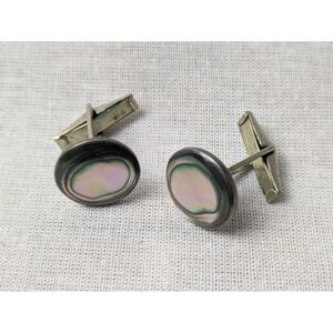 Vintage‎ Sterling Silver Mother of Pearl Inlay Cufflinks Mexican Designer JHE